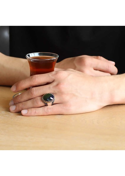 Gümüş Yeşil Zirkon Taşlı Erkek Yüzük 18 fiyatları