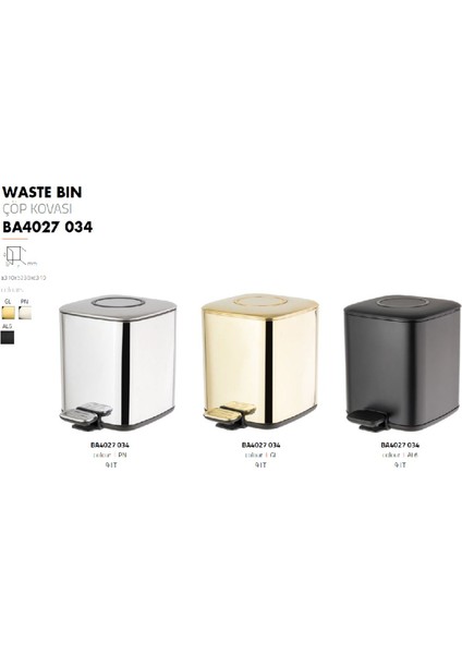 Pedallı Gold Çöp Kovası 9 Lt / 310X230X310 Mm modelleri