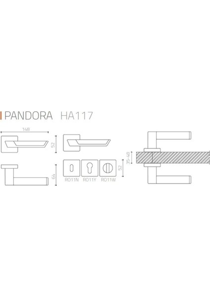Pandora Saten-Krom - Wc Rozetli Kapı Kolu - Hha117Ro11W Nb-Cr/Nb modelleri
