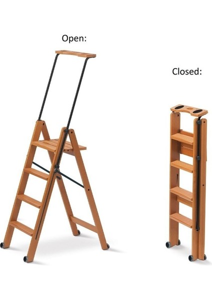 Kiraz Ağacı Renk Ahşağ 4 Basamaklı Kilitlenebilir Merdiven