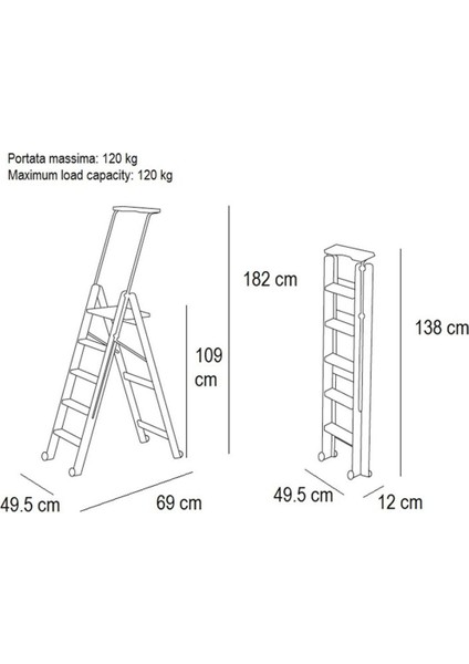 Kiraz Ağacı Renk Ahşap 5 Basamaklı Kilitlenebilir Merdiven
