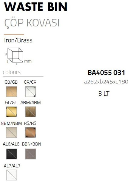 Pedallı Kare Çöp Kovası 3 Lt Krom 262X245X180 Mm indirimleri