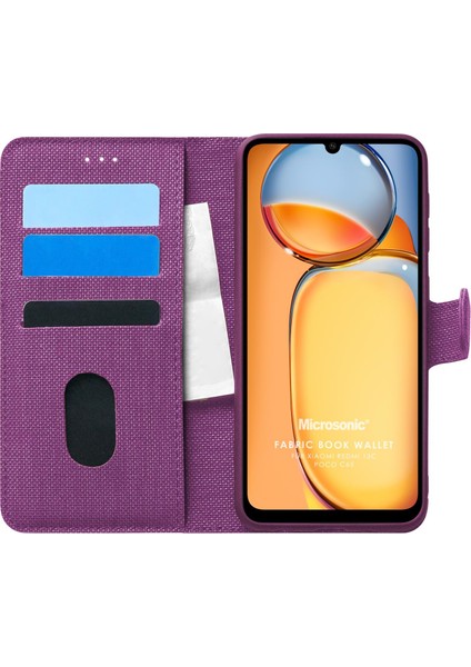 Xiaomi Poco C65 Kılıf Fabric Book Wallet Mor