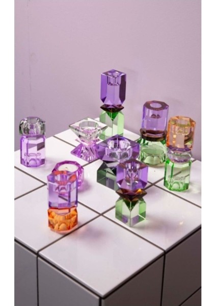 Kristal Mum Tutucu, Menekşe, Açık Kahverengi, Nane, 11X4X4 Cm indirimleri
