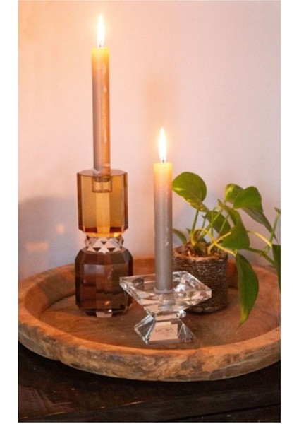 Kristal Mum Tutucu, Açık Kahverengi/Saydam/Füme Gri, 7,5 Cm fırsatları