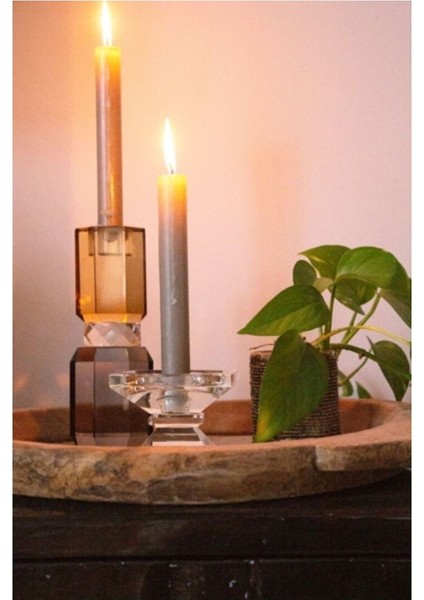 Kristal Mum Tutucu, Açık Kahverengi/Saydam/Füme Gri, 7,5 Cm indirimleri