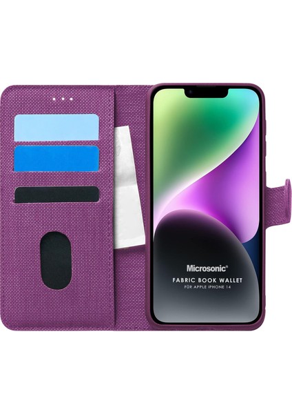 Apple iPhone 14 Kılıf Fabric Book Wallet Mor