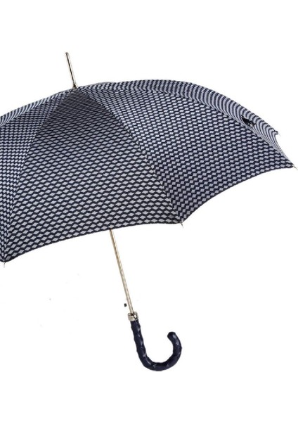 Siyah Deri Saplı Siyah/Gri Desenli Otomatik Şemsiye 95 Cm
