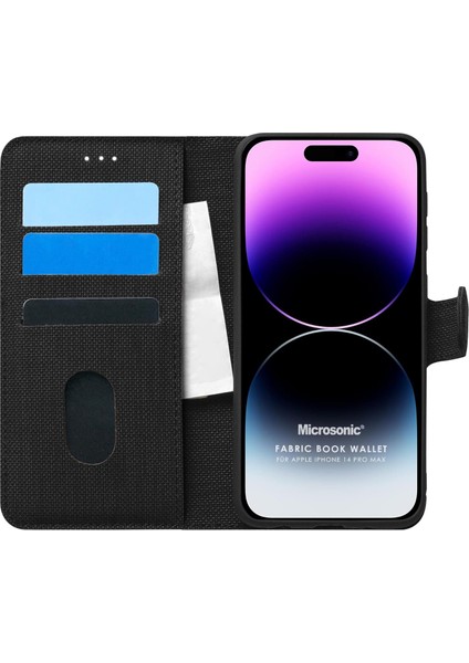 Apple iPhone 14 Pro Max Kılıf Fabric Book Wallet Siyah