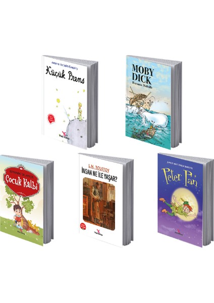 8-12 Yaş Çocuk Dünya Klasikleri Hikaye Kitabı 1. SET - 5 Kitap Çocuk Kalbi-Küçük Prens-Moby Dick-İnsan Ne ile Yaşar?-Peter Pan / Yaz Tatil Kitabı / Pedagog Onaylı