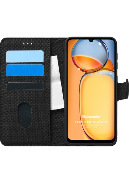 Xiaomi Redmi 13C Kılıf Fabric Book Wallet Siyah