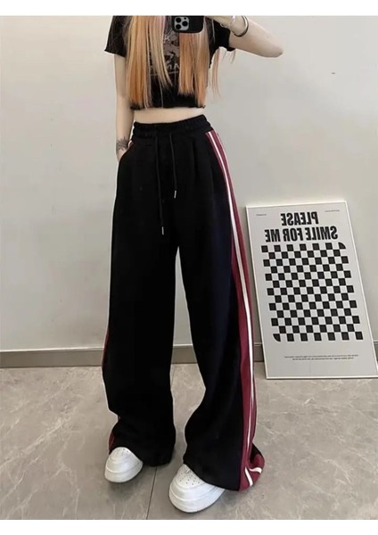 Y2K Harajuku Siyah Kırmızı Şerit Bloklu Eşofman Altı fiyatları
