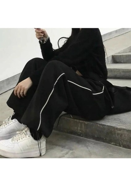 Y2K Harajuku Zip Detay Siyah Eşofman Altı/pantolon modelleri