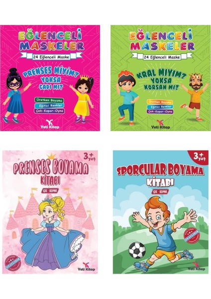 Prenses miyim? Yoksa Cadı mı? - Kral mıyım? Yoksa Korsan mı? - Prenses Boyama Kitabı - Sporcular Boyama Kitabı 4'lü Set