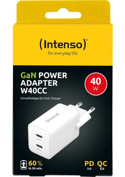 W40CC 40W 2 x Usb-C Süper Hızlı Şarj Güç Adaptörü Enerji Tasarruflu Gan Teknolojisi Beyaz (Iphone ve Android Uyumlu)