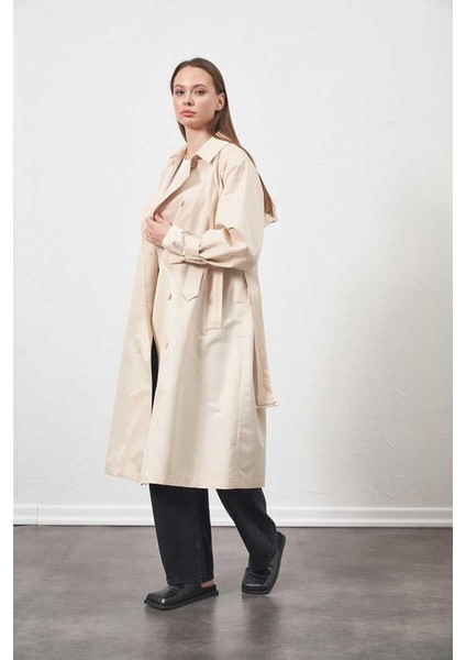 Tokalı Oversize Trenchcoat Ekru