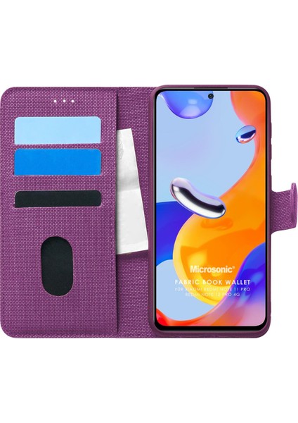 Xiaomi Redmi Note 11 Pro 5g Kılıf Fabric Book Wallet Mor