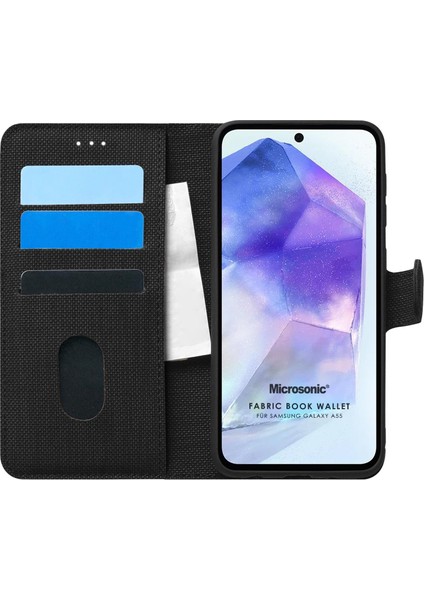 Samsung Galaxy A55 Kılıf Fabric Book Wallet Siyah