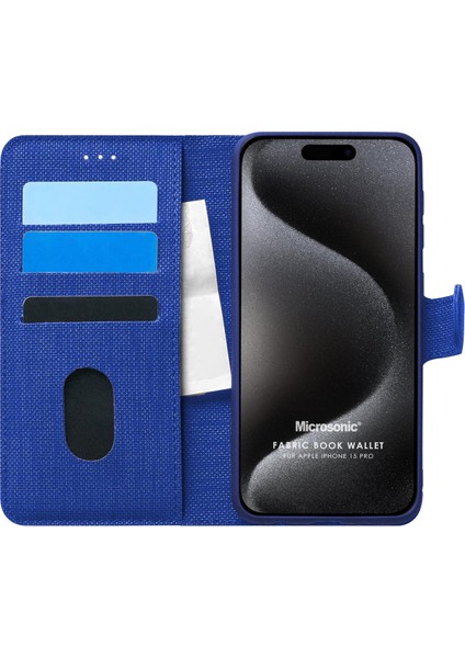 Apple iPhone 15 Pro Kılıf Fabric Book Wallet Lacivert