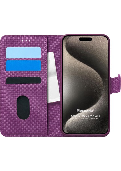 Apple iPhone 15 Pro Max Kılıf Fabric Book Wallet Mor