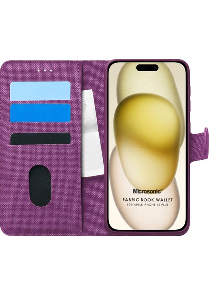 Apple iPhone 15 Plus Kılıf Fabric Book Wallet Mor