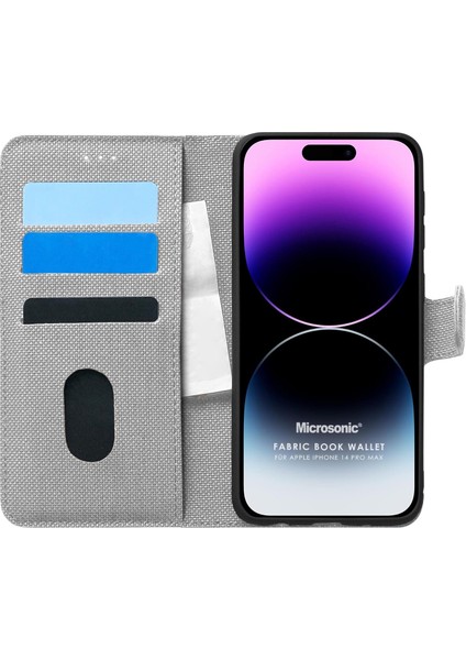 Apple iPhone 14 Pro Max Kılıf Fabric Book Wallet Gri