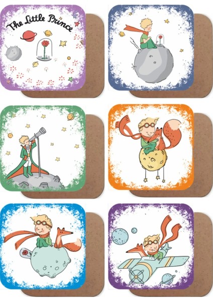 Major Selection Küçük Prens Temalı 6lı Retro Ahşap Bardak Altlığı Seti-1
