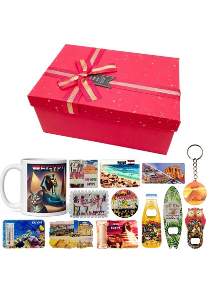 Mısır Hediye Kutusu 10 Parça Kupa Magnet Anahtarlık Kutu