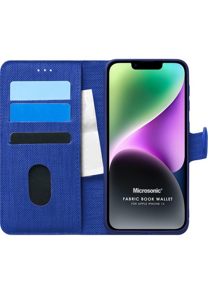 Apple iPhone 14 Kılıf Fabric Book Wallet Lacivert