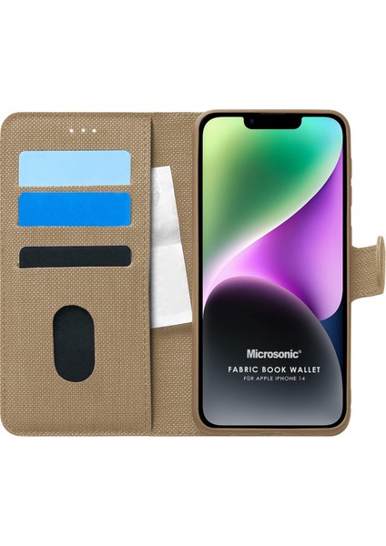 Apple iPhone 14 Kılıf Fabric Book Wallet Gold