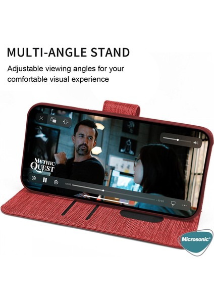 Apple iPhone 14 Plus Kılıf Fabric Book Wallet Kırmızı