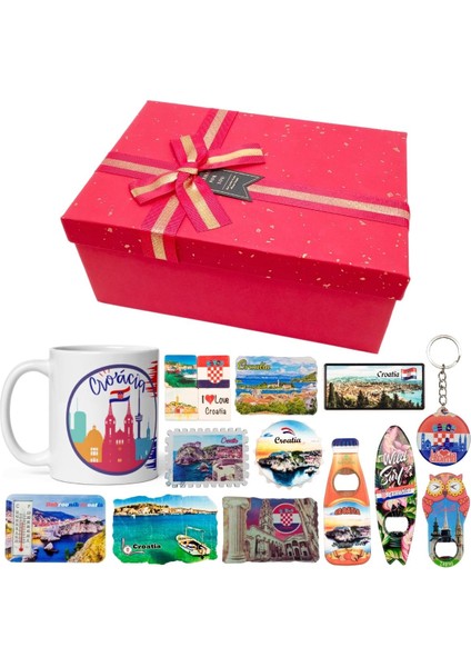 Hırvatistan Hediye Kutusu 10 Parça Kupa Magnet Anahtarlık Kutu