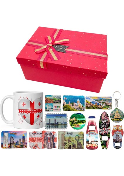 Gürcistan Hediye Kutusu 10 Parça Kupa Magnet Anahtarlık Kutu