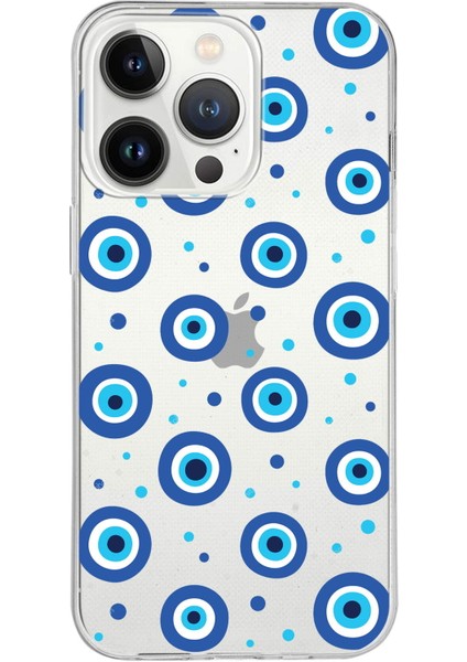 Apple iPhone 13 Pro ile Uyumlu 1mm Slim Fit Nazar Boncuğu 1 Baskılı Şeffaf Silikon Kılıf