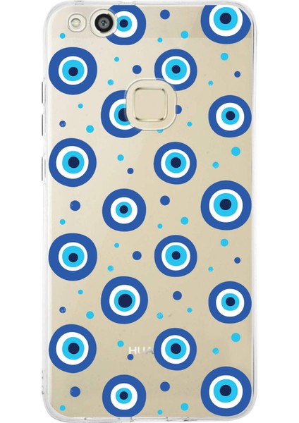 Huawei P10 Lite ile Uyumlu 1mm Slim Fit Nazar Boncuğu 1 Baskılı Şeffaf Silikon Kılıf