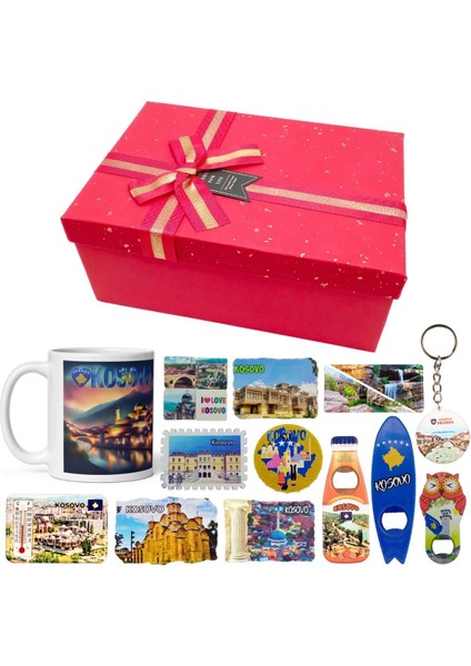Kosova Hediye Kutusu 10 Parça Kupa Magnet Anahtarlık Kutu