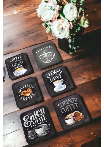 Major Selection Vintage Kahve Çekirdeği 6lı Ahşap Bardak Altlığı Seti