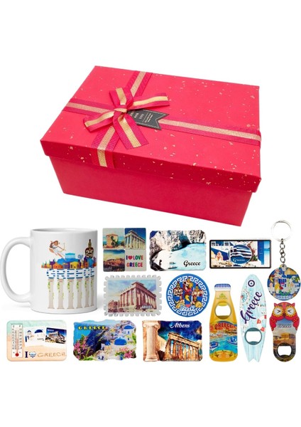 Yunanistan Hediye Kutusu 10 Parça Kupa Magnet Anahtarlık Kutu