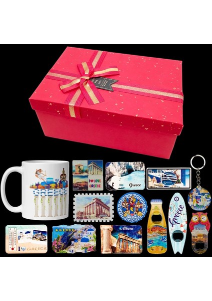 Yunanistan Hediye Kutusu 10 Parça Kupa Magnet Anahtarlık Kutu fiyatları