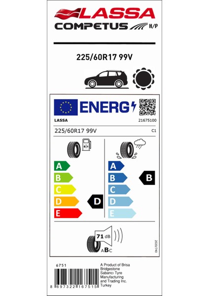 225/60 R17 99V Competus H/P Suv Oto Yaz Lastiği (Üretim Yılı: 2024)