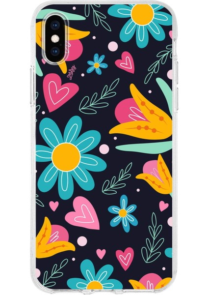 Apple iPhone x ile Uyumlu 1mm Slim Fit Retro Colors 1 Baskılı Şeffaf Silikon Kılıf