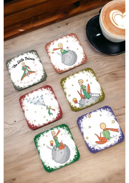 Küçük Prens Temalı 6lı Retro Ahşap Bardak Altlığı Seti-2