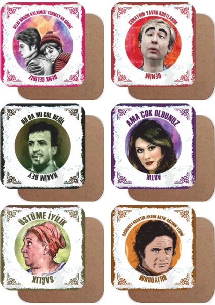 Major Selection Yeşilçam Türk Sineması Replikleri -1. Set 6lı Retro Ahşap Bardak Altlığı Seti fiyatları