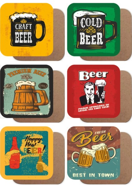 Major Selection Retro Bira Vintage 6lı Ahşap Bardak Altlığı Seti fiyatları