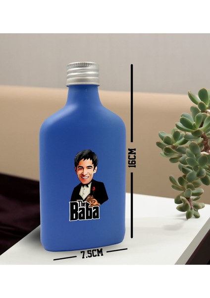 Kişiye Özel The Baba Karikatürlü Mavi Tasarım Cam Şişede 200 ml Kolonya-1, Babaya Hediye, Babalar Günü Hediyeleri, Hediyelik Baskılı Kolonya