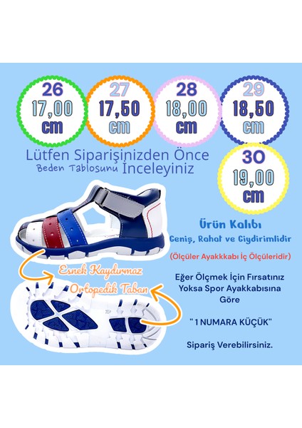 Ortopedik Erkek Çocuk Sandaleti Cayman Serisi CYM2404p Lacivert Saks Beyaz 30