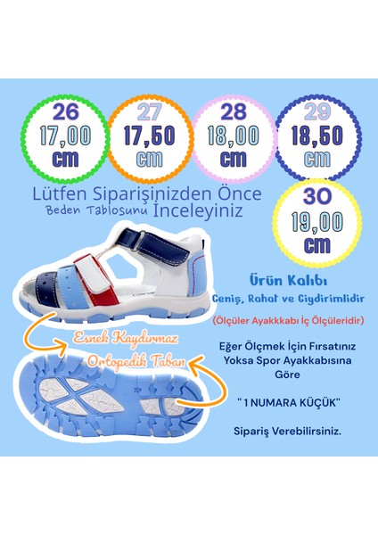 Ortopedik Erkek Çocuk Sandaleti Cayman Serisi CYM2404p Beyaz Mavi Kırmızı 30