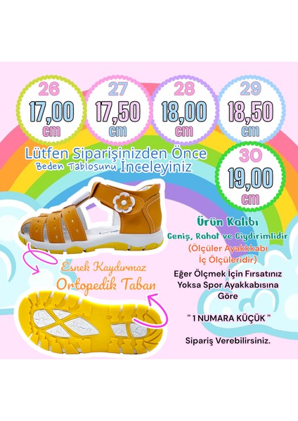 Ortopedik Kız Çocuk Sandaleti Gök Kuşağı Serisi GKU2404p Koyu Sarı 28