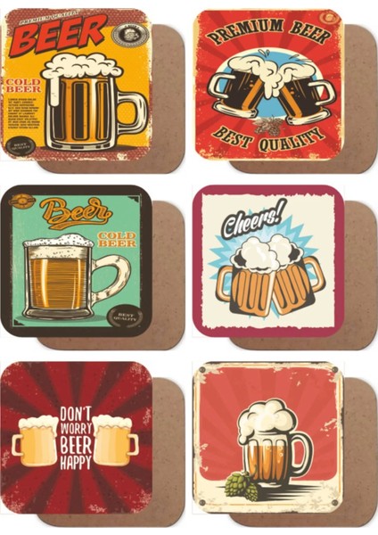 Major Selection Bira Temalı Retro Ahşap Bardak Altlığı Seti 6'lı fiyatları