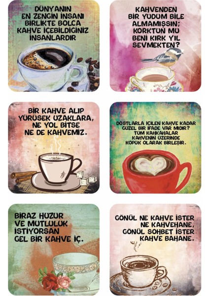 Major Selection Kahve Sözleri Bar Kafe Mutfak Dekorasyonu Için Estetik Retro 6'lı Ahşap Bardak Atlığı Seti